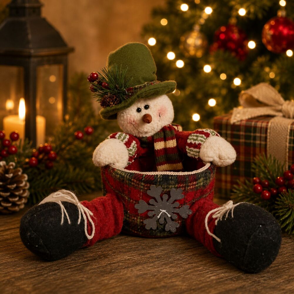 Basket Christmas Decor Snowman 10" Fruit Candy Planter Basket Holiday Gifts